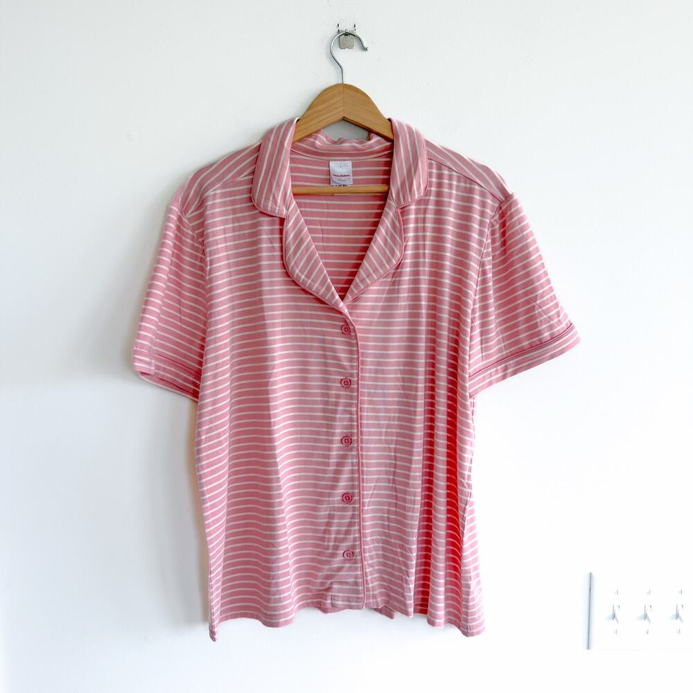 Hanna Andersson Striped Short Sleeve HannaSoft Pajama Top Pink L